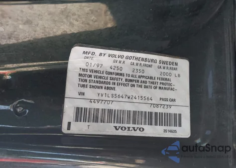 1998 Volvo S70 Glt из США, поврежденный, VIN YV1LS5647W2415564